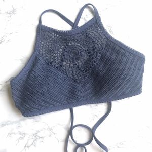 Blue crochet bikini top